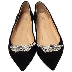 Pre Owned Giuseppe Zanotti Black Suede Embellished Ballet Flats Size 37.5