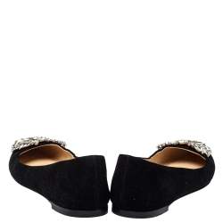 Pre Owned Giuseppe Zanotti Black Suede Embellished Ballet Flats Size 37.5