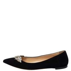 Pre Owned Giuseppe Zanotti Black Suede Embellished Ballet Flats Size 37.5