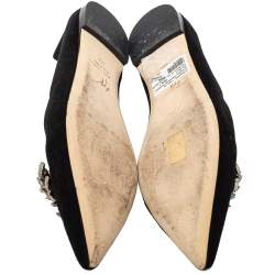 Pre Owned Giuseppe Zanotti Black Suede Embellished Ballet Flats Size 37.5