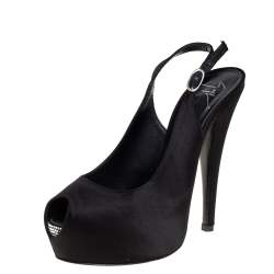 مملوكة مسبقًا صندل جوسيبي زانوتي نعل سميك مقدمة مفتوحة فتحة كعب ساتان أسود مقاس 36