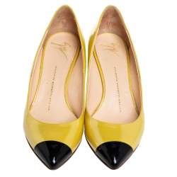 Giuseppe Zanotti Yellow/Black Patent Leather Cap Toe Pumps Size 38