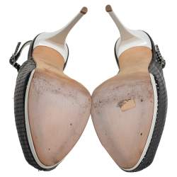 مملوكة مسبقًا صندل جوسيبي زانوتي مقدمة مفتوحة فتحة كعب جلد أبيض و أسود مقاس 36 