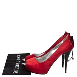 Giuseppe Zanotti Red Satin Peep Toe Platform Pumps Size 36