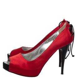 Giuseppe Zanotti Red Satin Peep Toe Platform Pumps Size 36