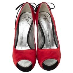 Giuseppe Zanotti Red Satin Peep Toe Platform Pumps Size 36