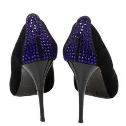 Giuseppe Zanotti Black Suede Embellished Peep Toe Pumps Size 37.5