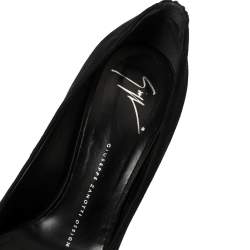 Giuseppe Zanotti Black Suede Embellished Peep Toe Pumps Size 37.5