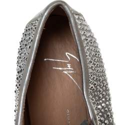 Pre Owned Giuseppe Zanotti Grey/Silver Crystal Embellished Suede And Leather May London Slip On Sneakers Size 38