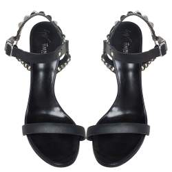 Pre Owned Giuseppe Zanotti x Balmain Black Leather Studded Accents Sandals Size 42