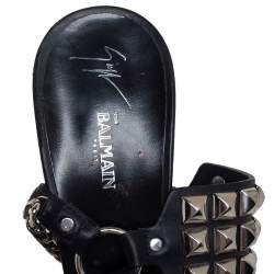 Pre Owned Giuseppe Zanotti x Balmain Black Leather Studded Accents Sandals Size 42