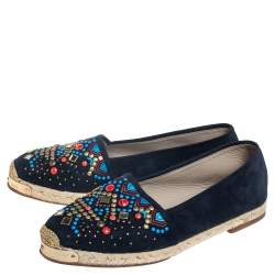 Pre Owned Giuseppe Zanotti Navy Blue Suede Embellished Flat Espadrilles Size 39 
