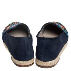 Pre Owned Giuseppe Zanotti Navy Blue Suede Embellished Flat Espadrilles Size 39 