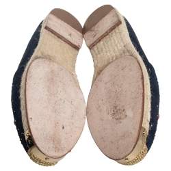 Pre Owned Giuseppe Zanotti Navy Blue Suede Embellished Flat Espadrilles Size 39 