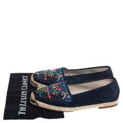 Pre Owned Giuseppe Zanotti Navy Blue Suede Embellished Flat Espadrilles Size 39 