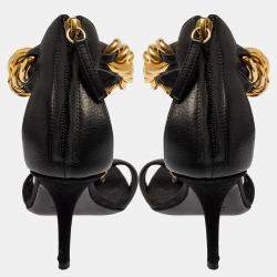 Giuseppe Zanotti Black Leather Chain Detail T Strap Sandals Size 38.5