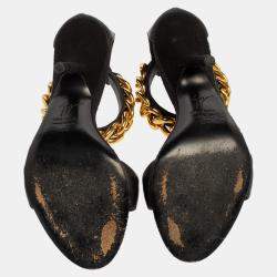 Giuseppe Zanotti Black Leather Chain Detail T Strap Sandals Size 38.5