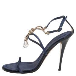 مملوكة مسبقًا صندل جوسيبي زانوتي ساتان أزرق مزخرف مقاس 38.5