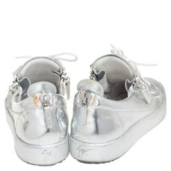 Giuseppe Zanotti Silver Leather Lace up Sneakers Size 40