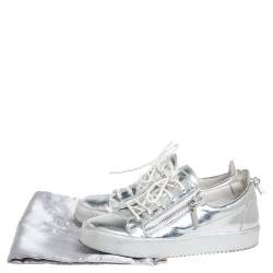 Giuseppe Zanotti Silver Leather Lace up Sneakers Size 40