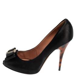 Giuseppe Zanotti Black Satin Bow Embellished Peep Toe Pumps Size 38.5