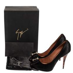 Giuseppe Zanotti Black Satin Bow Embellished Peep Toe Pumps Size 38.5