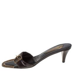 Giuseppe Zanotti Brown Leather Buckle Detail Open Toe Sandals Size 37