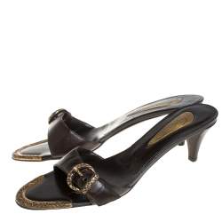 Giuseppe Zanotti Brown Leather Buckle Detail Open Toe Sandals Size 37