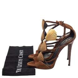 Pre Owned صندل جوسيبي زانوتي سويدي بني مزخرف صدف سير كاحل مقاس 36