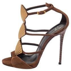 Pre Owned صندل جوسيبي زانوتي سويدي بني مزخرف صدف سير كاحل مقاس 36