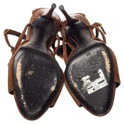 Pre Owned صندل جوسيبي زانوتي سويدي بني مزخرف صدف سير كاحل مقاس 36