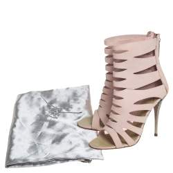 Pre Owned Giuseppe Zanotti Pink Leather Cut Out Booties Size 37.5