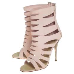 Pre Owned Giuseppe Zanotti Pink Leather Cut Out Booties Size 37.5