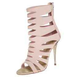 Pre Owned Giuseppe Zanotti Pink Leather Cut Out Booties Size 37.5