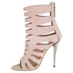 Pre Owned Giuseppe Zanotti Pink Leather Cut Out Booties Size 37.5