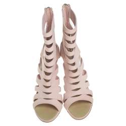Pre Owned Giuseppe Zanotti Pink Leather Cut Out Booties Size 37.5