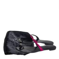 Pre Owned Giuseppe Zanotti Pink Calf Hair And Silver Crystal Embellished Toe Ring Flats Size 38