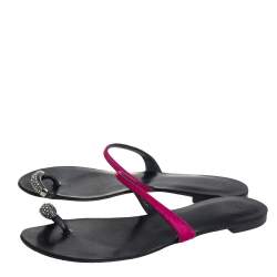 Pre Owned Giuseppe Zanotti Pink Calf Hair And Silver Crystal Embellished Toe Ring Flats Size 38