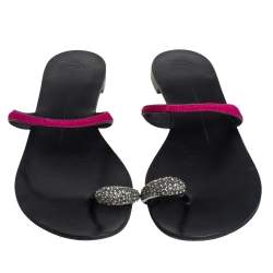 Pre Owned Giuseppe Zanotti Pink Calf Hair And Silver Crystal Embellished Toe Ring Flats Size 38