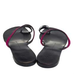 Pre Owned Giuseppe Zanotti Pink Calf Hair And Silver Crystal Embellished Toe Ring Flats Size 38