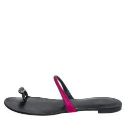 Pre Owned Giuseppe Zanotti Pink Calf Hair And Silver Crystal Embellished Toe Ring Flats Size 38