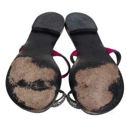 Pre Owned Giuseppe Zanotti Pink Calf Hair And Silver Crystal Embellished Toe Ring Flats Size 38