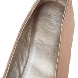 Pre Owned Giuseppe Zanotti Metallic Beige Leather Crystal Embellished Cap Toe Ballet Flats Size 38