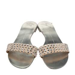 Pre Owned صندل سلايد جوسيبي زانوتي كريستال سويدي بيج مقاس 38.5