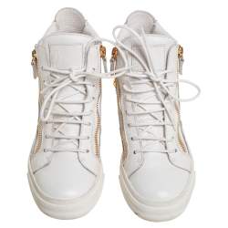 Pre Owned Giuseppe Zanotti White Leather High Top Chain Embellished Sneakers Size 37