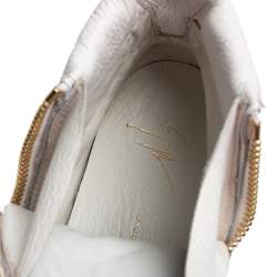 Pre Owned Giuseppe Zanotti White Leather High Top Chain Embellished Sneakers Size 37
