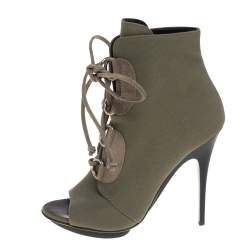 Pre Owned بوت غوسيبي زانوتي كانفاس أخضر برباط مقدمة مفتوحة برباط مقاس 38