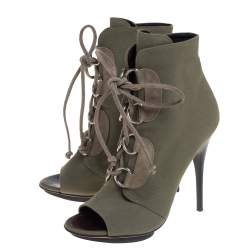 Pre Owned بوت غوسيبي زانوتي كانفاس أخضر برباط مقدمة مفتوحة برباط مقاس 38