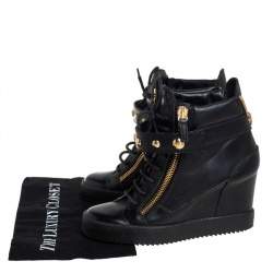 Pre Owned Giuseppe Zanotti Black Leather Wedge Sneakers Size 40