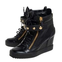 Pre Owned Giuseppe Zanotti Black Leather Wedge Sneakers Size 40